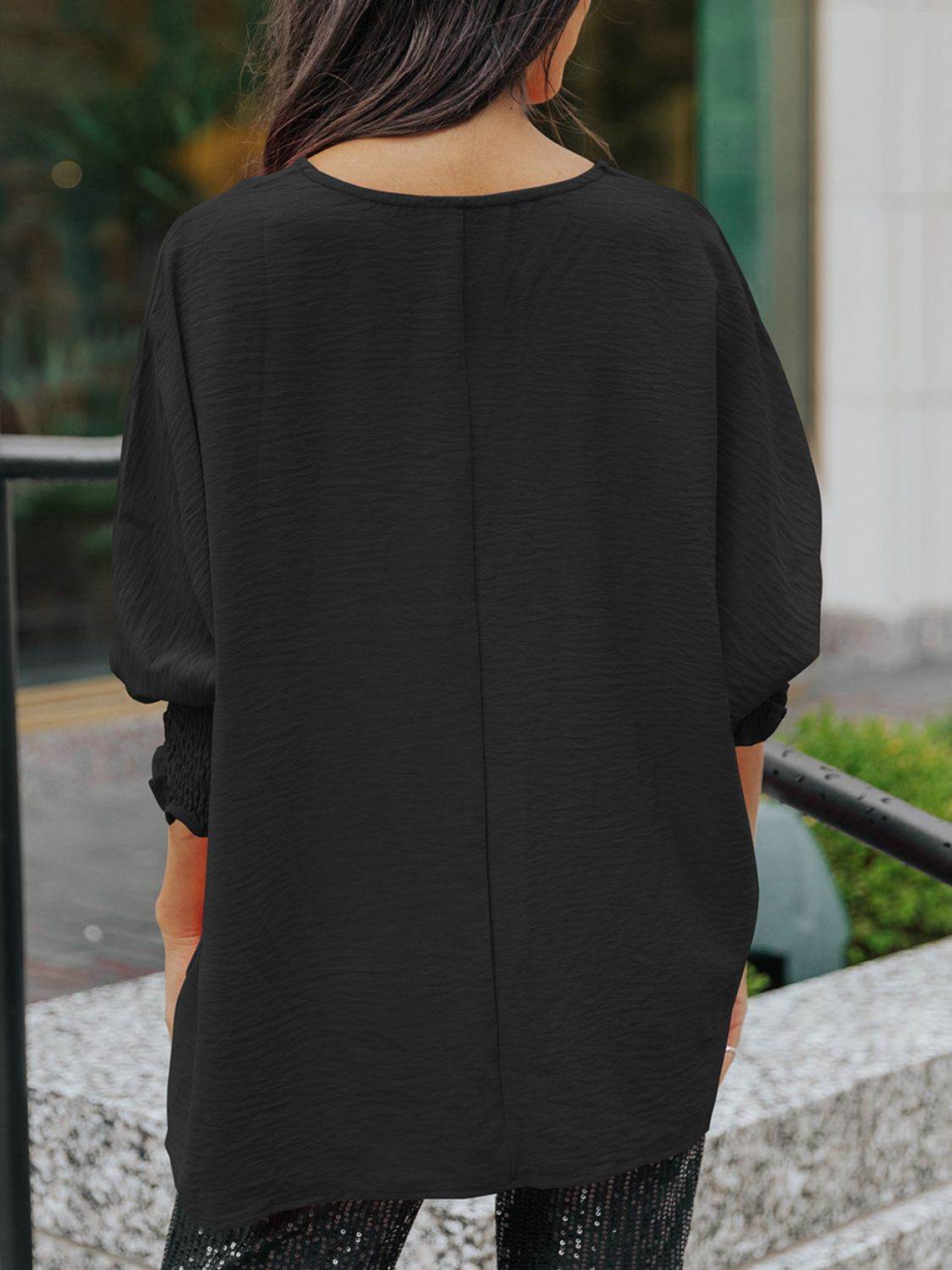 Boat Neck Three-Quarter Sleeve Blouse for a perfect OOTD – dress to impress outfits from Amexza