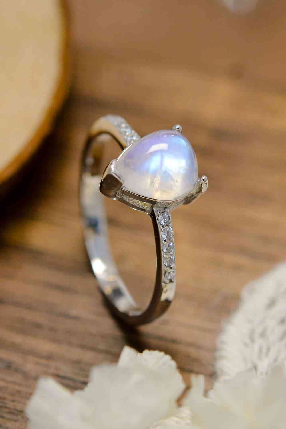 High Quality Natural Moonstone Teardrop Side Stone Ring Silver for a perfect OOTD – dress to impress outfits from Amexza