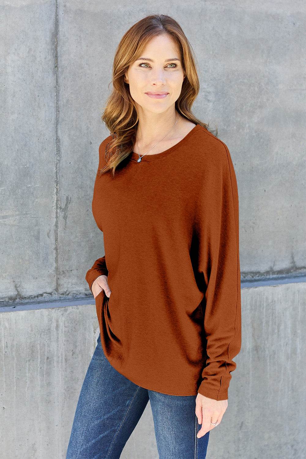 Double Take Full Size Round Neck Long Sleeve T-Shirt for a perfect OOTD – dress to impress outfits from Amexza