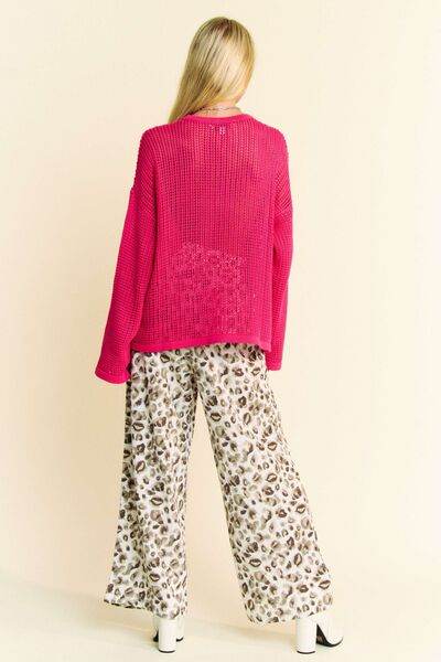 Davi & Dani Drawstring Leopard Wide Leg Pants - Amexza