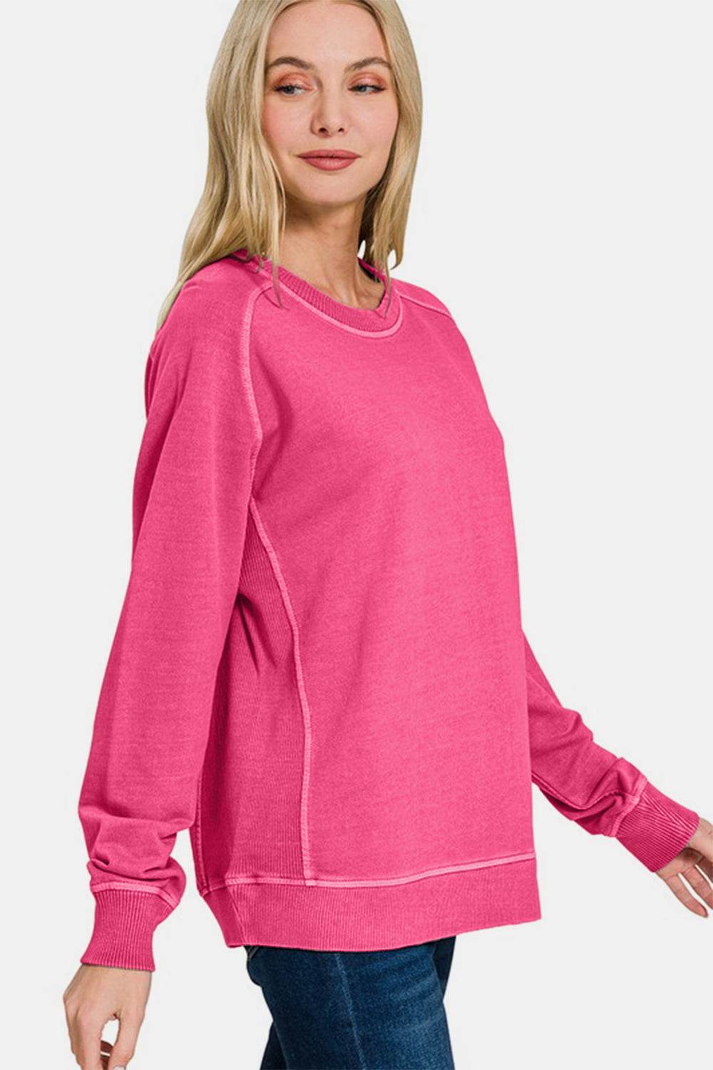 Zenana Full Size Pigment Dyed French Terry Sweatshirt for a perfect OOTD – dress to impress outfits from Amexza