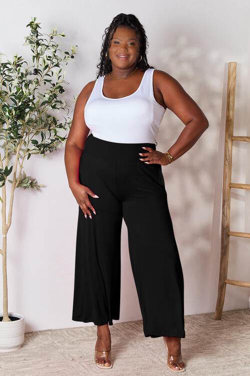 Basic Bae Full Size Smocked Wide Waistband Wide Leg Pants for a perfect OOTD – dress to impress outfits from Amexza