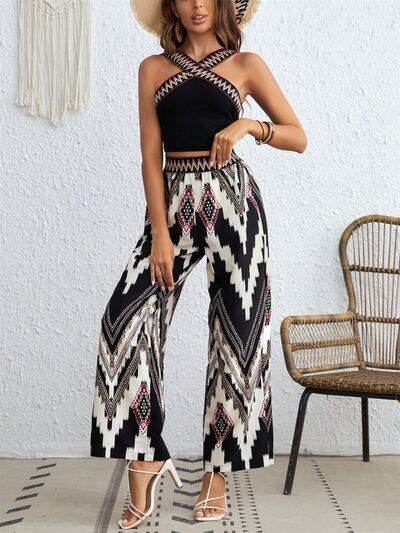 Wide Strap Sleeveless Top and Pants Set Black for a perfect OOTD – dress to impress outfits from Amexza