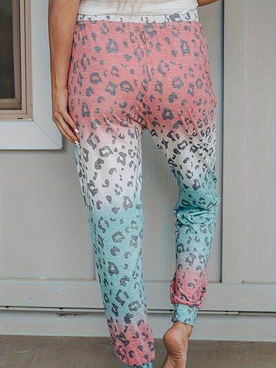 Drawstring Leopard Pants with Pockets - Amexza