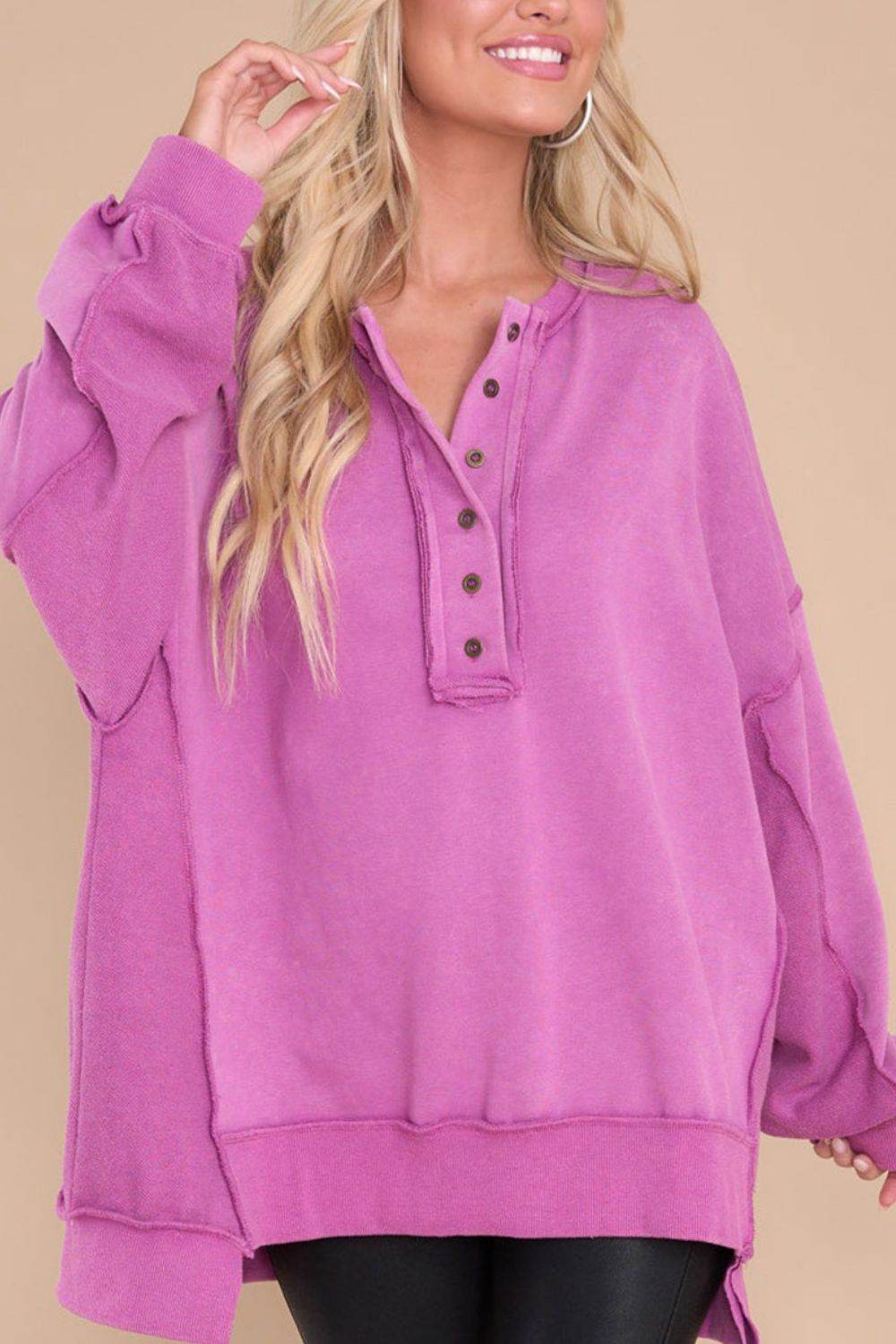 Exposed Seam Long Sleeve Sweatshirt - Amexza