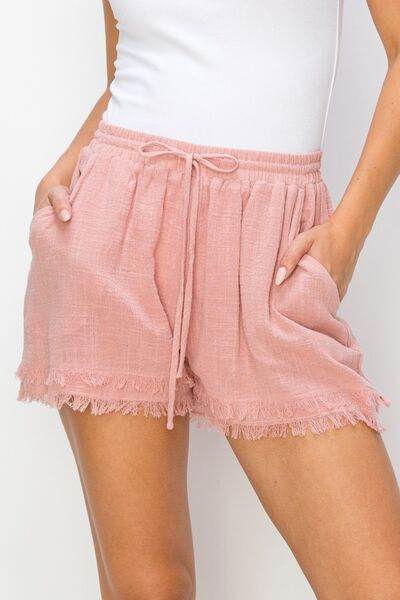 HYFVE Drawstring Frayed Shorts MAUVE for a perfect OOTD – dress to impress outfits from Amexza