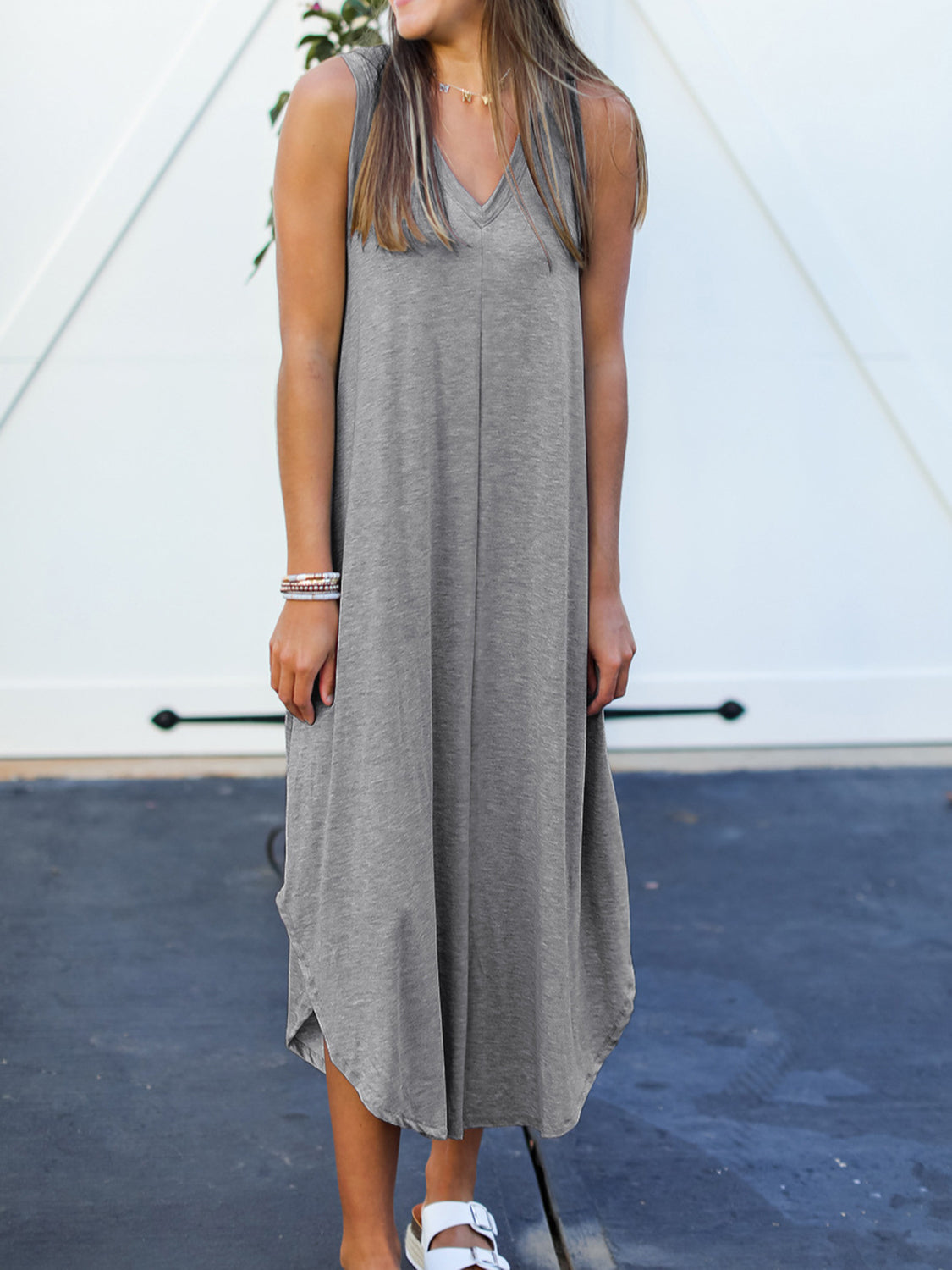 Full Size V-Neck Midi Tank Dress