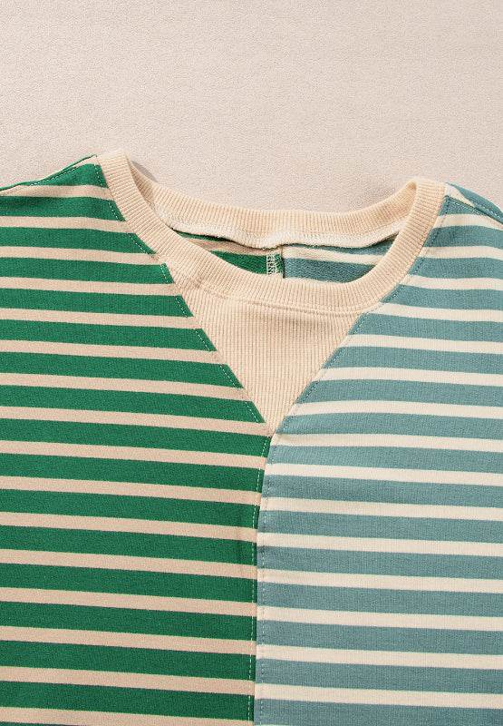 Contrast Striped Round Neck Long Sleeve Sweatshirt - Amexza