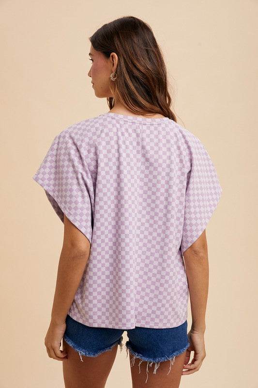 Annie Wear Checkered Round Neck Short Sleeve T-Shirt - Amexza