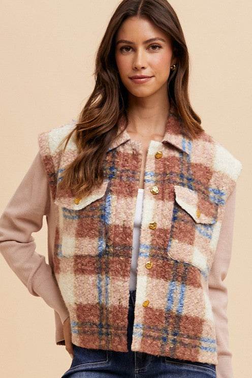 Annie Wear Faux Fur Plaid Button Up Jacket Brown for a perfect OOTD – dress to impress outfits from Amexza