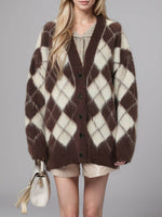 Plaid V-Neck Button Up Cardigan - Amexza