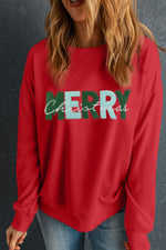 MERRY CHRISTMAS Contrast Long Sleeve Sweatshirt for a perfect OOTD – dress to impress outfits from Amexza