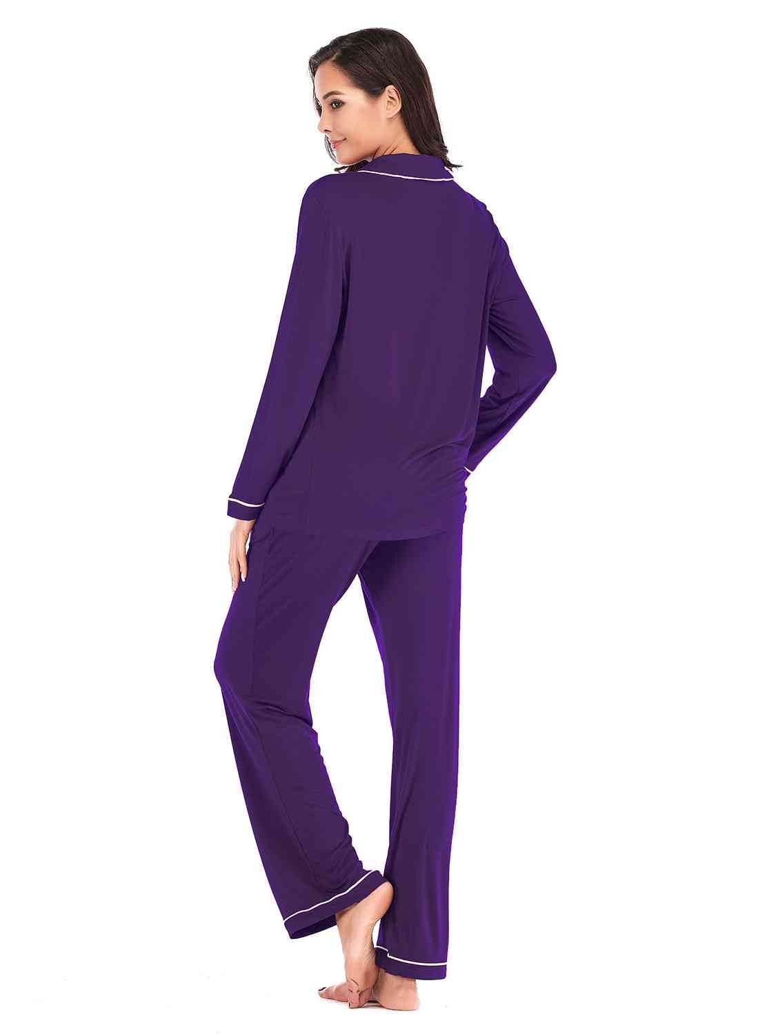 Collared Neck Long Sleeve Loungewear Set with Pockets for a perfect OOTD – dress to impress outfits from Amexza