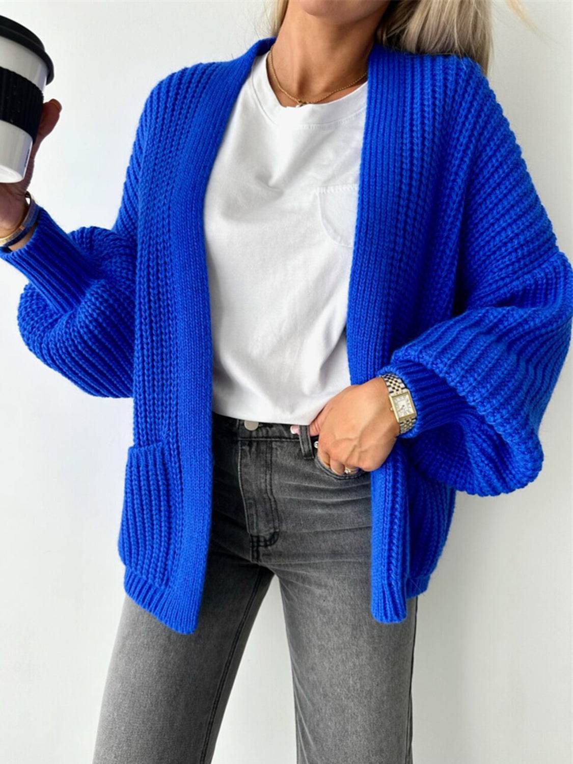 Open Front Dropped Shoulder Cardigan - Amexza