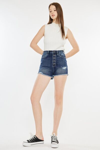 Kancan Raw Hem Button Fly Denim Shorts Dark for a perfect OOTD – dress to impress outfits from Amexza