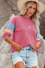 Color Block Round Neck Long Sleeve Sweatshirt for a perfect OOTD – dress to impress outfits from Amexza