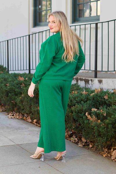 Double Take Full Size Textured Long Sleeve Top and Drawstring Pants Set for a perfect OOTD – dress to impress outfits from Amexza