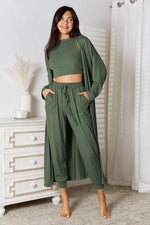 Tank, Pants, and Cardigan Set with Pockets Army Green for a perfect OOTD – dress to impress outfits from Amexza