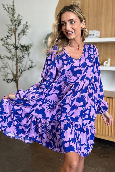 Double Take Full Size Printed Ruffle Hem Dress with Pocket for a perfect OOTD – dress to impress outfits from Amexza