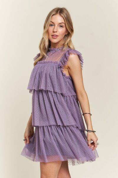 ADORA Layered Ruffled Cap Sleeve Mesh Dress for a perfect OOTD – dress to impress outfits from Amexza