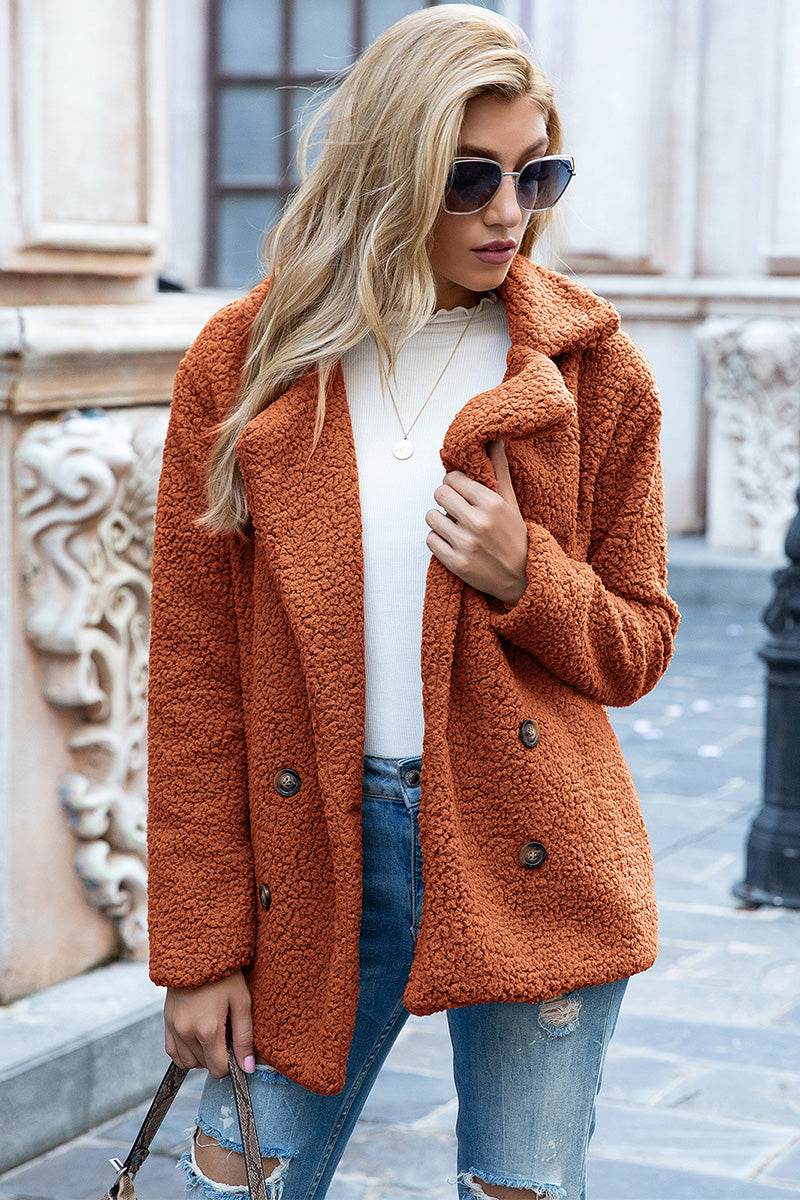 Ivy Lane Full Size Lapel Collar Sherpa Coat - Amexza