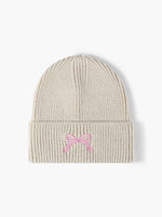 Embroidered Bow Knit Hat Beige One Size for a perfect OOTD – dress to impress outfits from Amexza