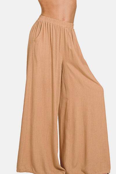 Zenana Pleated Linen Blend Wide Leg Pants for a perfect OOTD – dress to impress outfits from Amexza