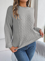 Cable-Knit Round Neck Long Sleeve Sweater Charcoal for a perfect OOTD – dress to impress outfits from Amexza