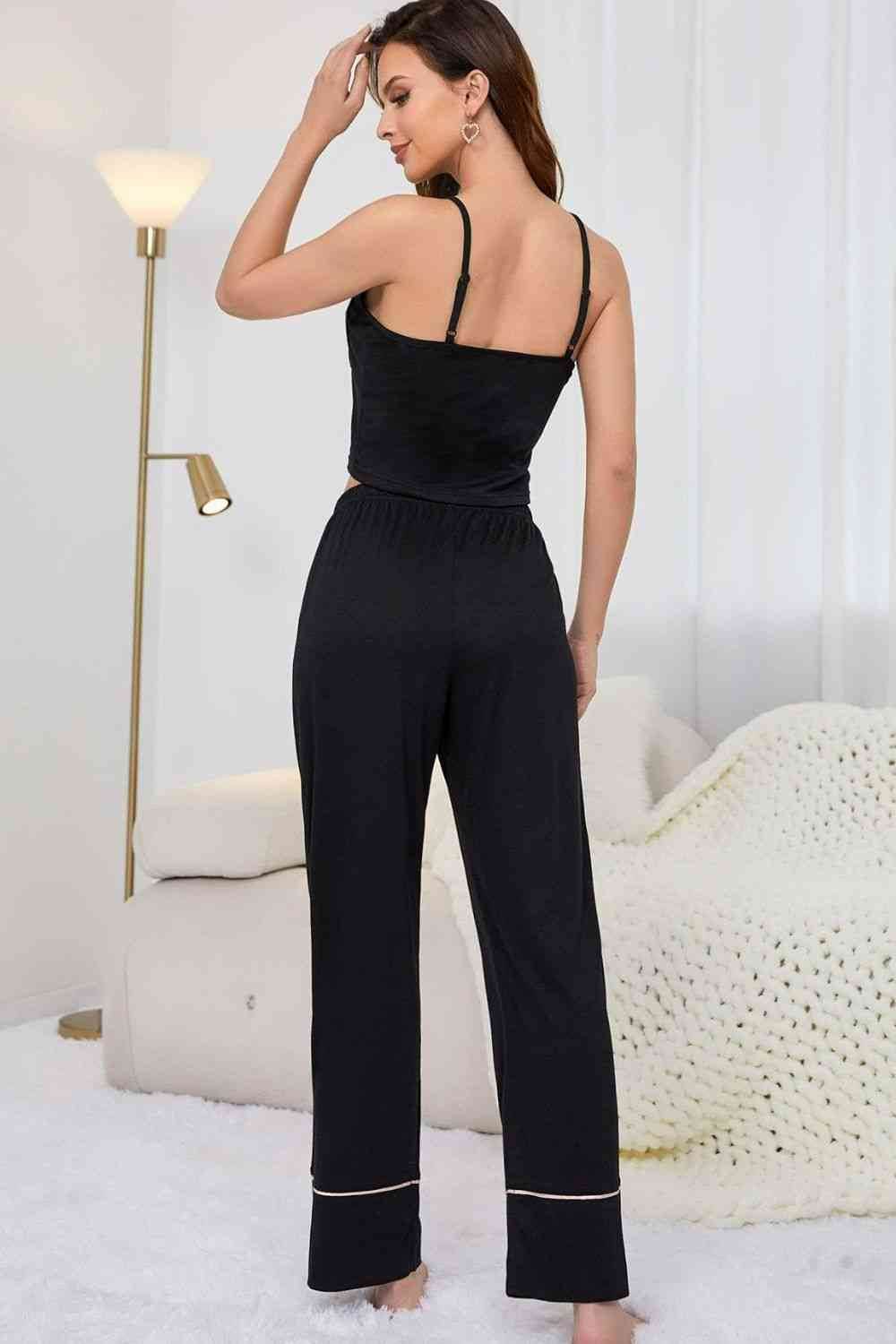 Contrast Trim Cropped Cami and Pants Loungewear Set for a perfect OOTD – dress to impress outfits from Amexza