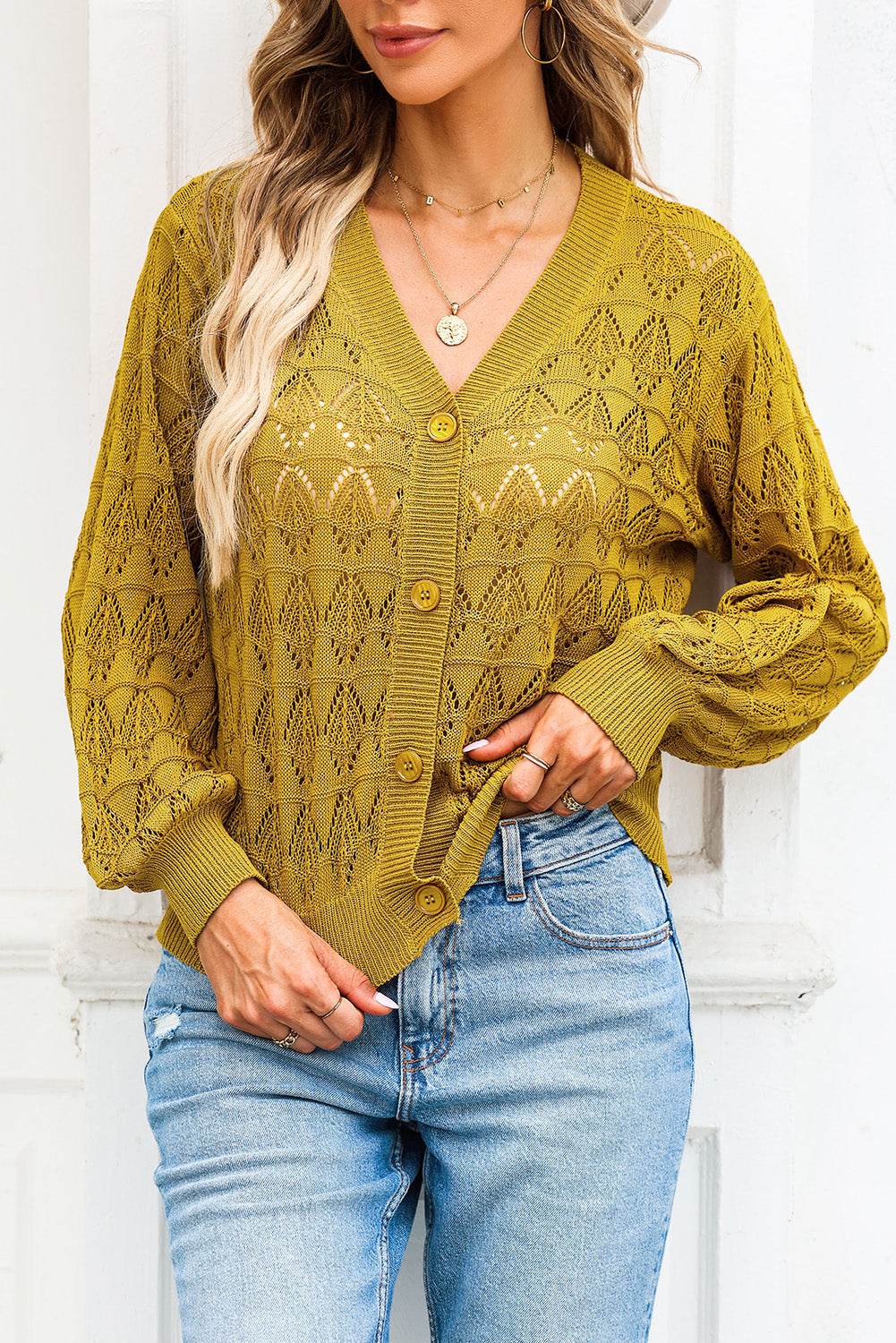 Openwork V-Neck Cardigan for a perfect OOTD – dress to impress outfits from Amexza