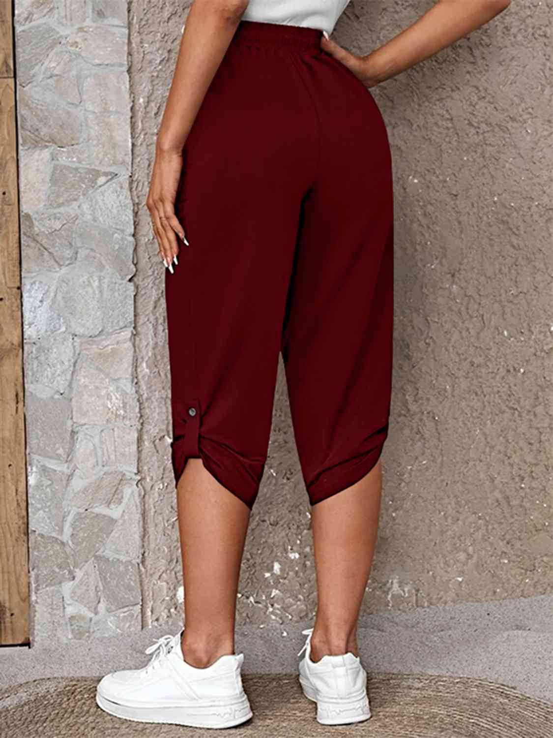 Full Size Roll-Tab Capris Pants for a perfect OOTD – dress to impress outfits from Amexza