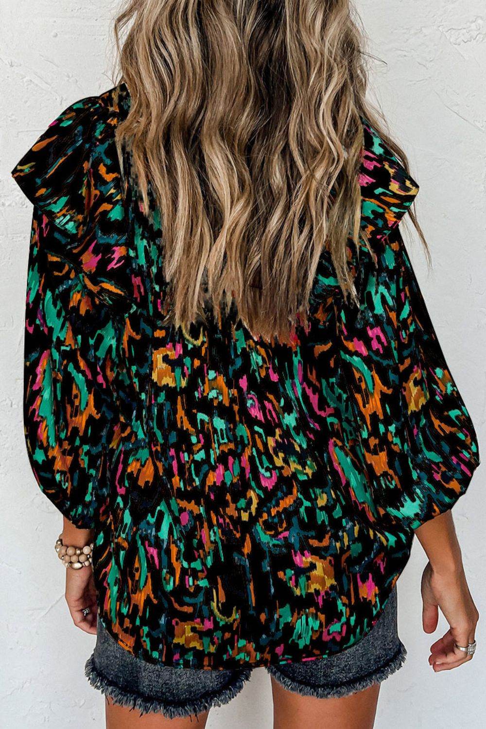 Printed Nochted Neck Ruffled Blouse for a perfect OOTD – dress to impress outfits from Amexza