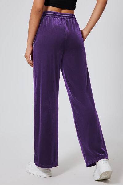 Drawstring Elastic Waist Straight Leg Pants - Amexza