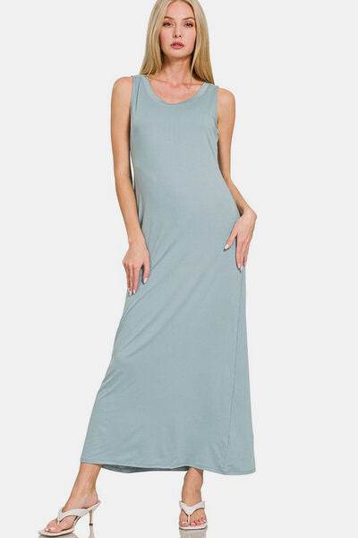 Zenana Scoop Neck Wide Strap Tank Dress Air Force Blue for a perfect OOTD – dress to impress outfits from Amexza