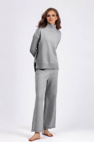 Basic Bae High- Low Turtleneck Long Sleeve Top and Pants Sweater Set for a perfect OOTD – dress to impress outfits from Amexza