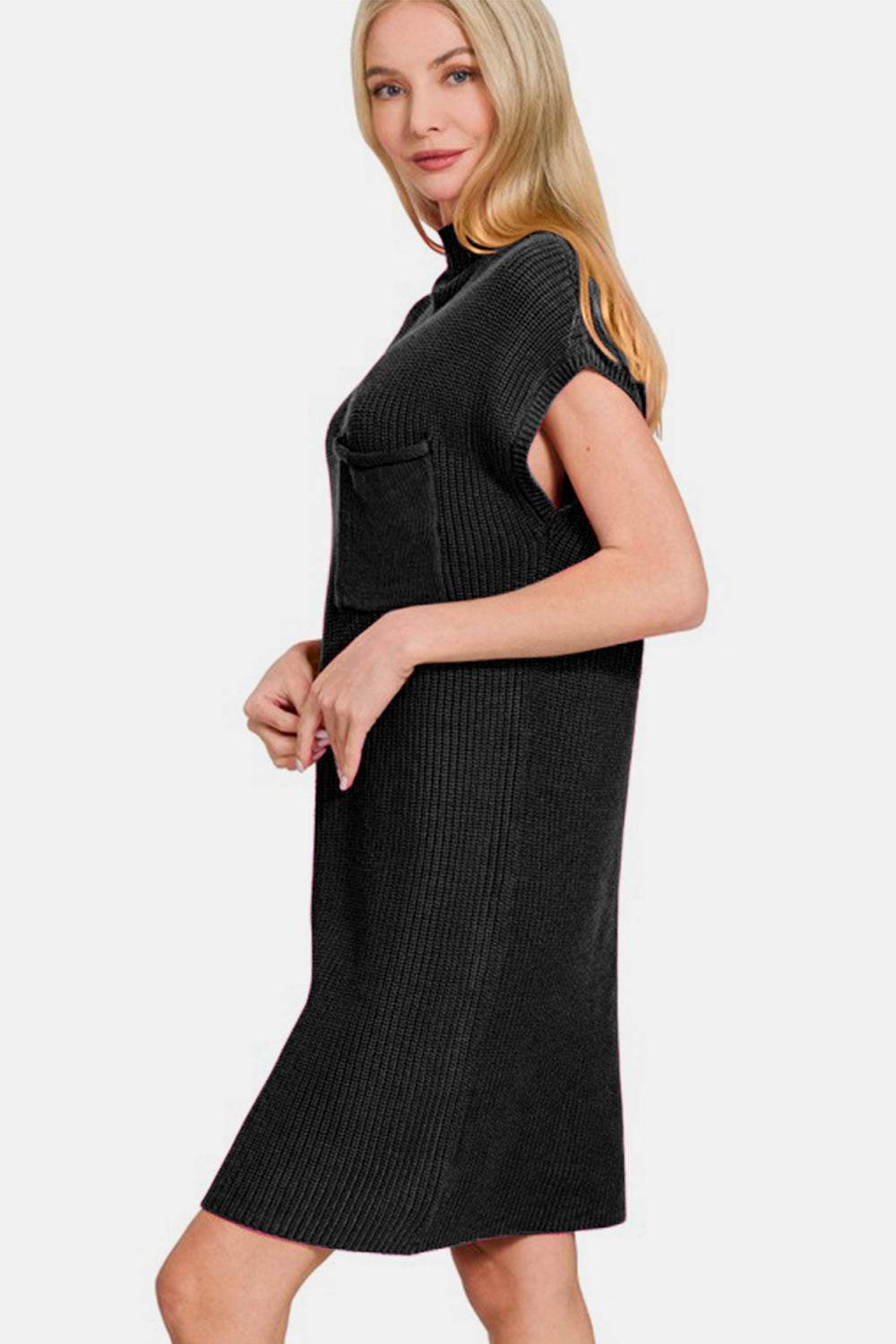Zenana Mock Neck Short Sleeve Sweater Dress for a perfect OOTD – dress to impress outfits from Amexza