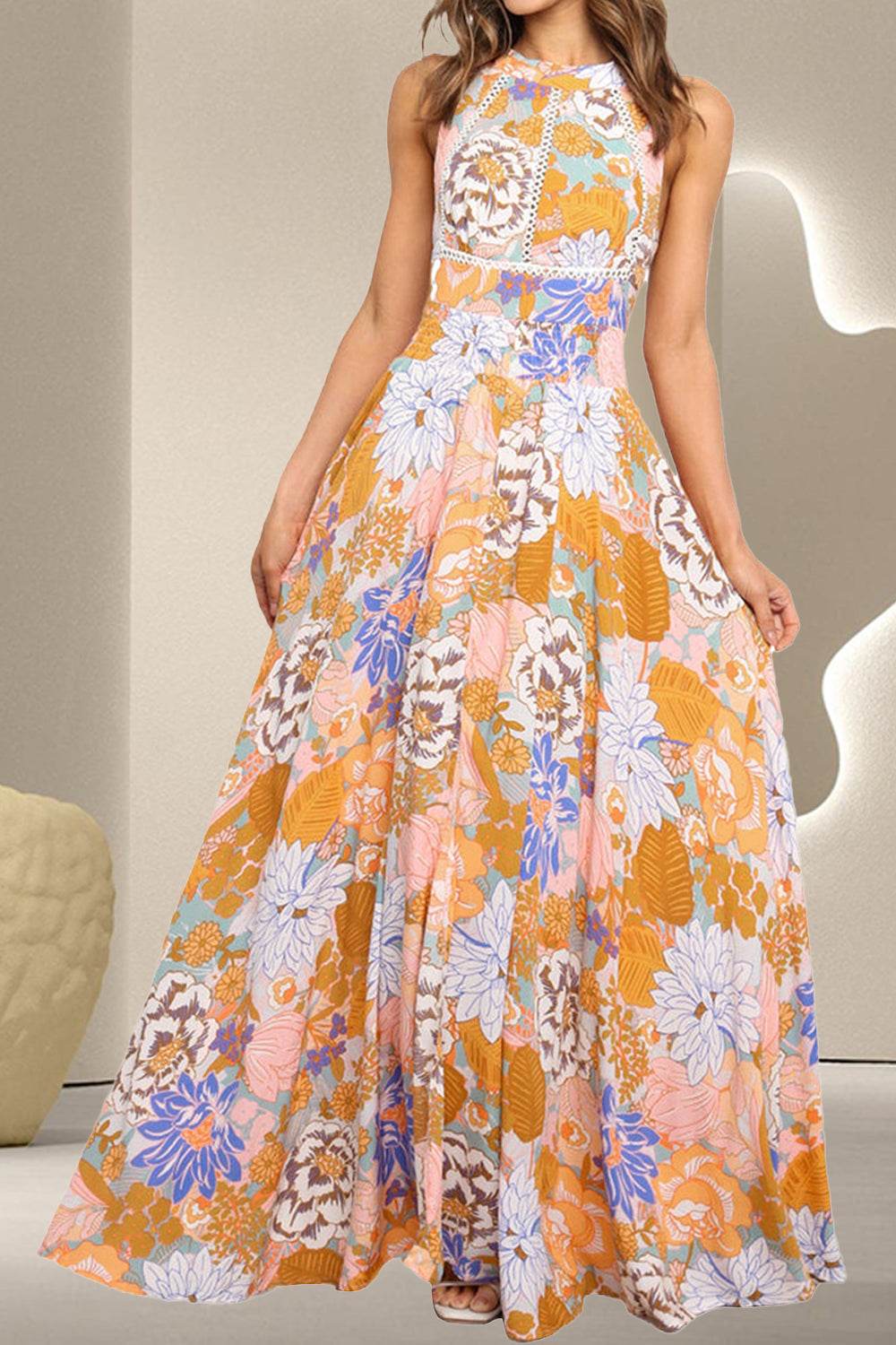 Tied Printed Grecian Sleeveless Maxi Dress Floral for a perfect OOTD – dress to impress outfits from Amexza