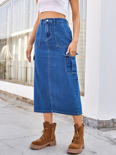 Slit Midi Denim Skirt with Pockets for a perfect OOTD – dress to impress outfits from Amexza