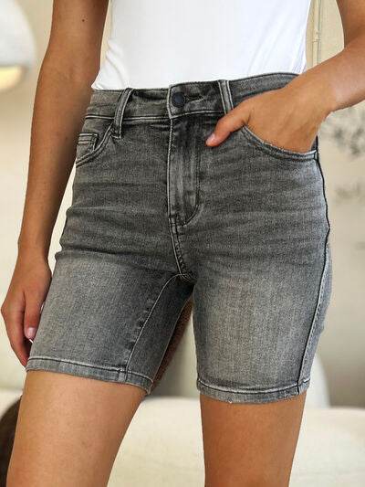 Judy Blue Full Size High Waist Washed Denim Shorts GREY for a perfect OOTD – dress to impress outfits from Amexza