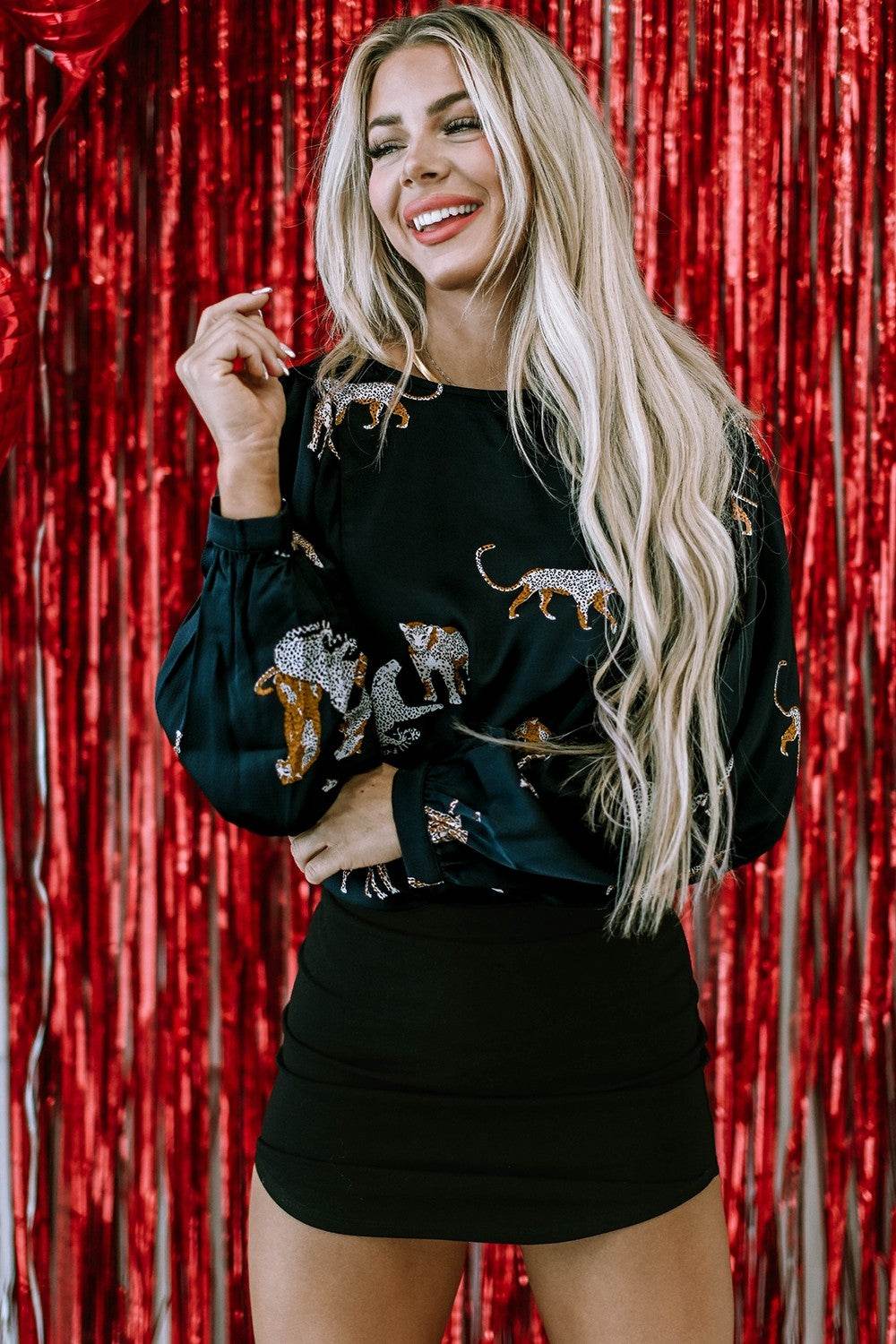 Animal Pattern Round Neck Long Sleeve Blouse for a perfect OOTD – dress to impress outfits from Amexza