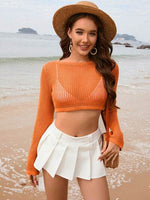 Openwork Long Sleeve Cover-Up Caramel for a perfect OOTD – dress to impress outfits from Amexza