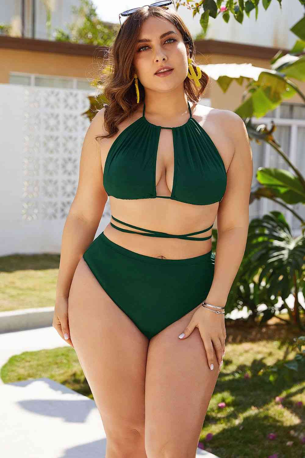 Plus Size Cutout Tied Backless Bikini Set Green for a perfect OOTD – dress to impress outfits from Amexza