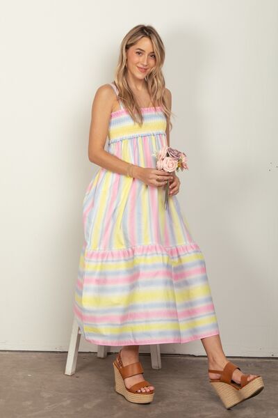 VERY J Striped Woven Smocked Midi Cami Dress for a perfect OOTD – dress to impress outfits from Amexza