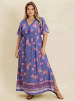 Plus Size Printed V-Neck Flutter Sleeve Dress Blue Purple for a perfect OOTD – dress to impress outfits from Amexza