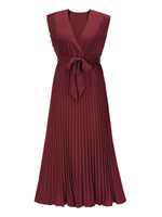 Tied Surplice Cap Sleeve Pleated Dress - Amexza