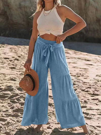 Tied Ruched Wide Leg Pants for a perfect OOTD – dress to impress outfits from Amexza