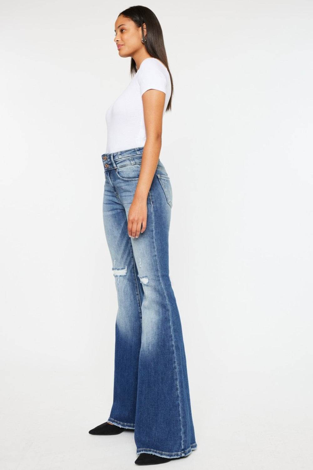 Kancan High Rise Wide Waistband Flare Jeans - Amexza
