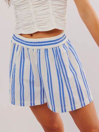 Striped Elastic Waist Shorts Blue for a perfect OOTD – dress to impress outfits from Amexza