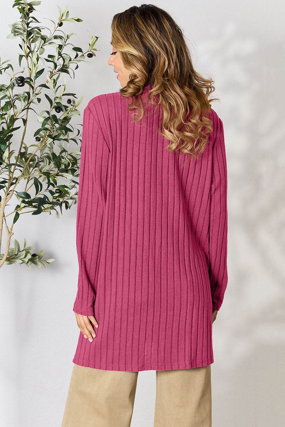 Basic Bae Full Size Ribbed Open Front Cardigan with Pockets for a perfect OOTD – dress to impress outfits from Amexza