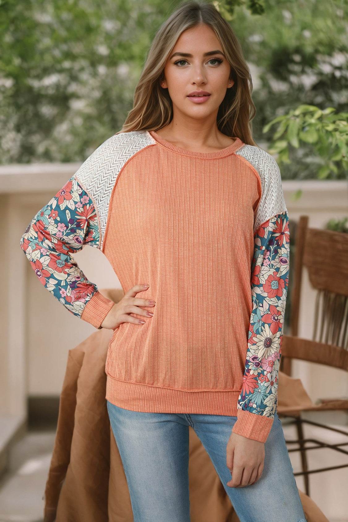 Exposed Seam Round Neck Blouse - Amexza